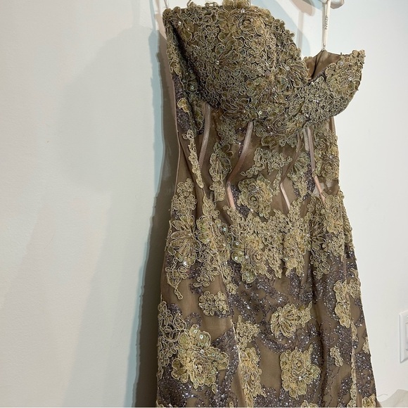 JOVANI PROM 6534 Strapless beaded glitter champagne & toffee gown size 8 - Picture 6 of 16